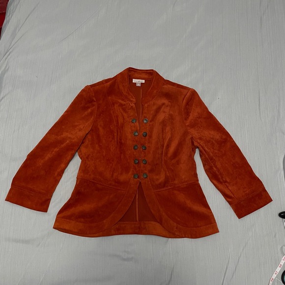 Women's Velveteen Rust Orange Military Jacket M Heritage Boho Retro Old Money - Picture 2 of 14